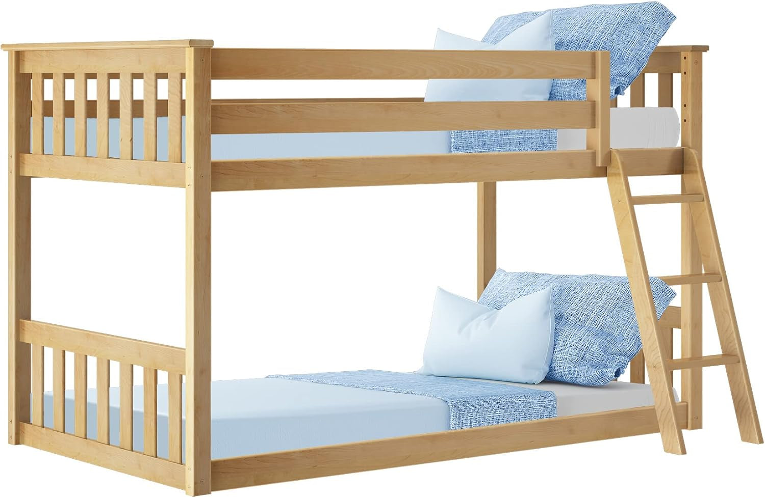 Twin over Twin Low Bunk Bed with Ladder, Wooden Bunk Beds with 14” Safety Guardrail for Kids,Toddlers, Boys, Girls, Teens, Bedroom Furniture, Natural