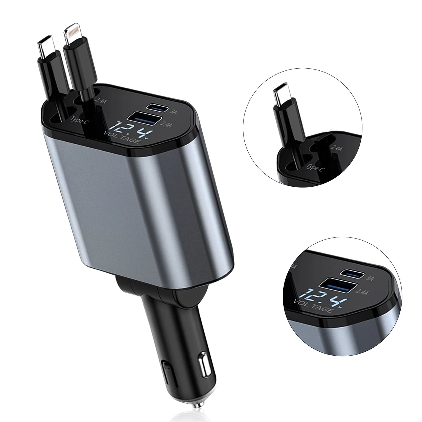 100W Car Charger Car Super Fast Charge Flash Charging, Telescopic Cable Four-In-One Point Smoker Car Charging