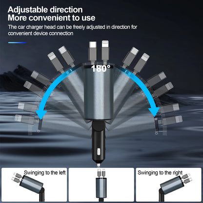 100W Car Charger Car Super Fast Charge Flash Charging, Telescopic Cable Four-In-One Point Smoker Car Charging