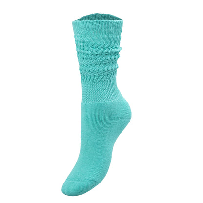 1 Pair - Turquoise Blue Kids Slouch Socks Knee High Long Cotton Scrunch Socks 3 to 15 Years Old