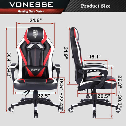 Gaming Chair for Girls, High Back Game Chair, Ergonomic Gaming Chairs for Adults, Big and Tall PC Computer Racer Gaming Chair, Reclining Gamer Desk Chair with Massage Lumbar Cushion (Red)