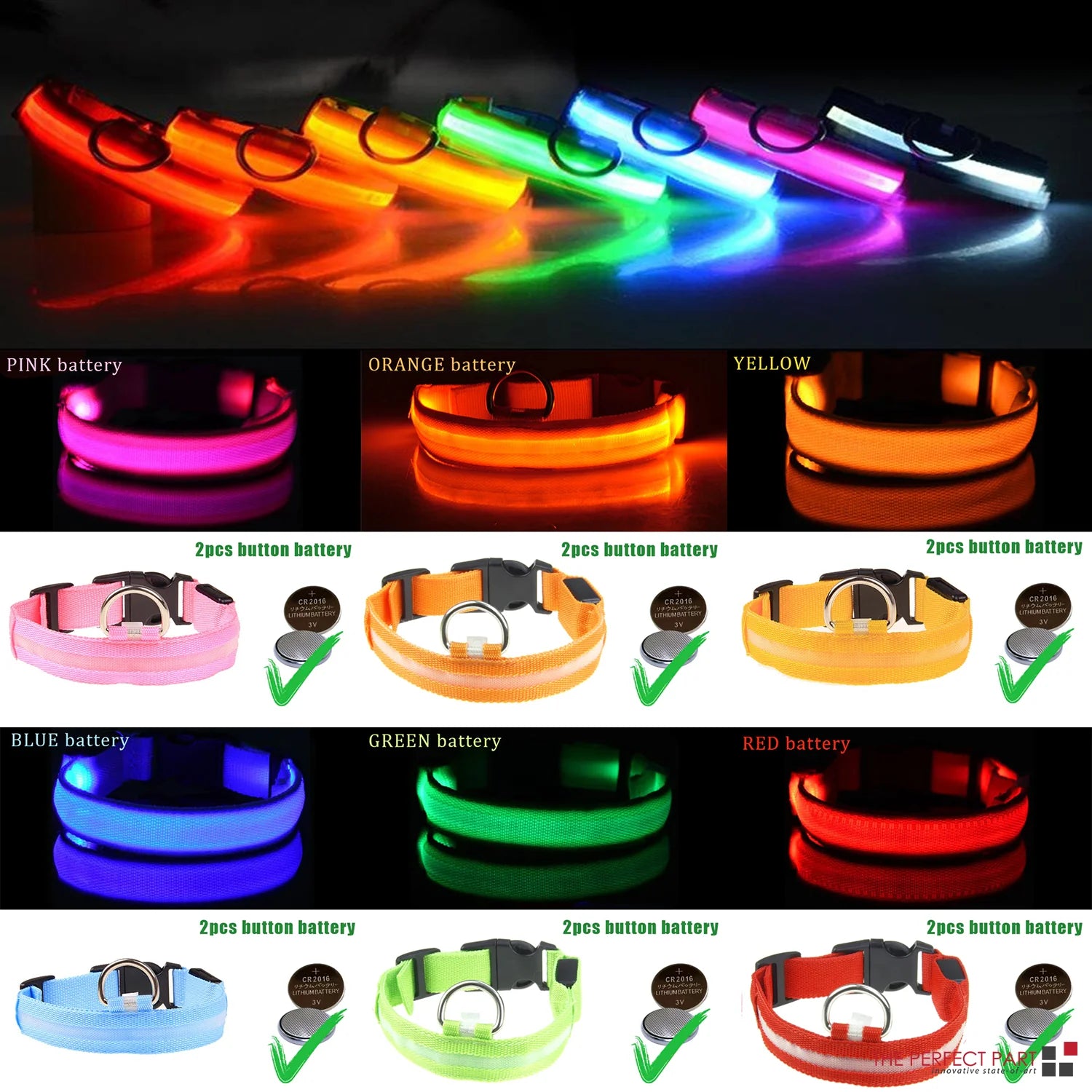 LED Adjustable Dog Collar Blinking Flashing Light up Glow Pets Safety Waterproof