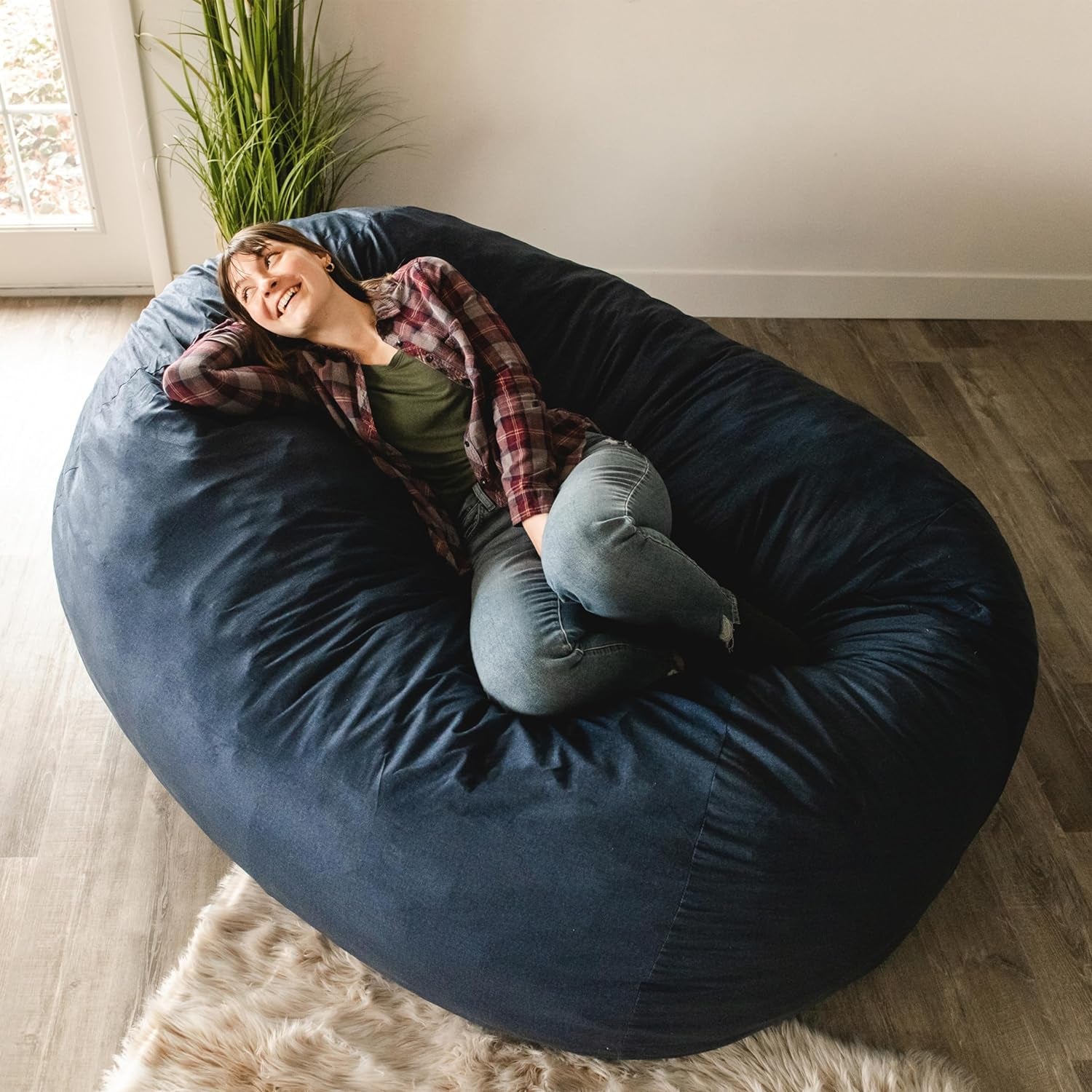 Fuf XL Foam Filled Bean Bag Chair with Removable Cover, Cobalt Lenox, Durable Woven Polyester, 5 Feet Giant