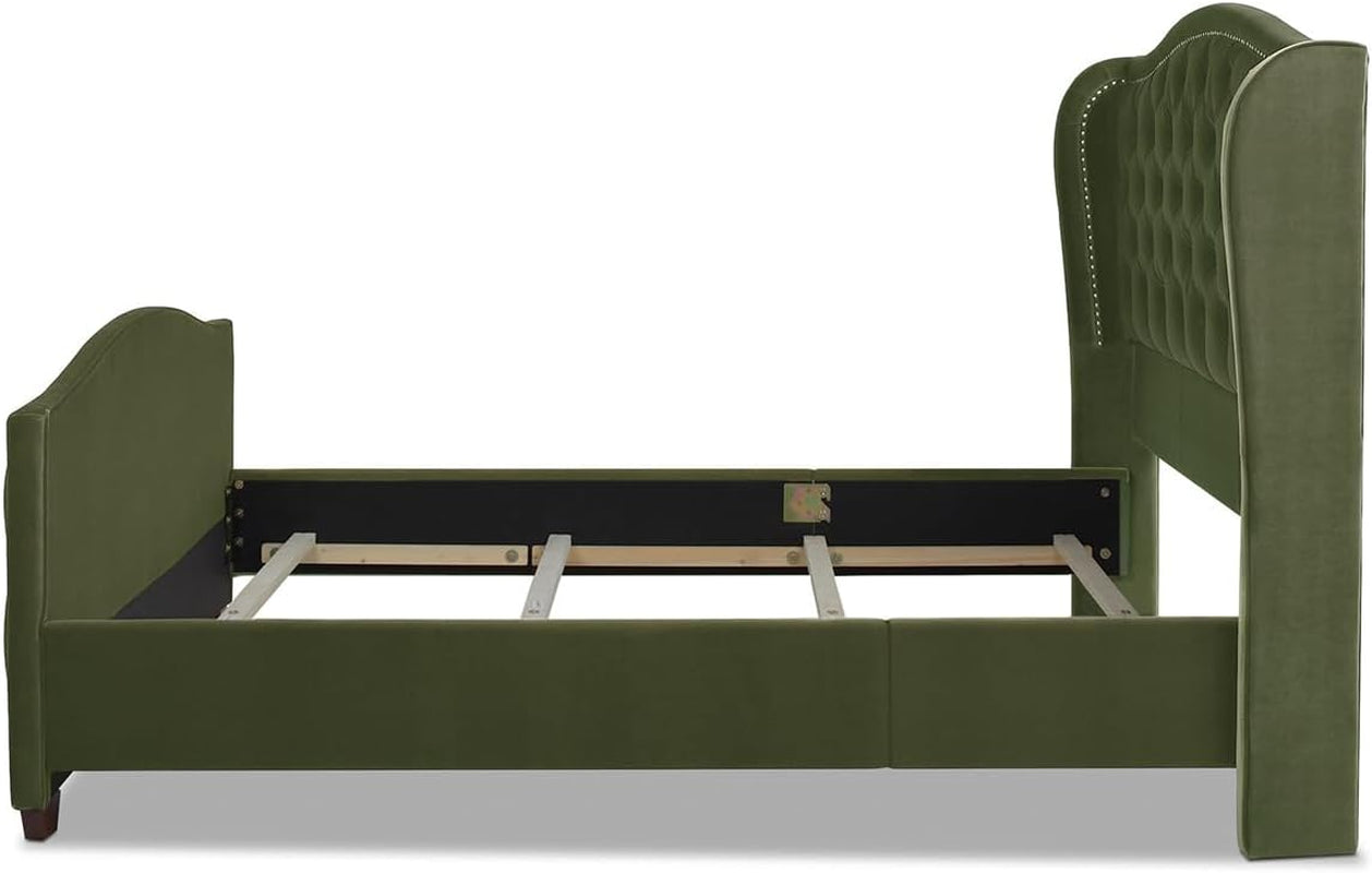 Marcella Upholstered Shelter Headboard Bed Set, Queen, Olive Green Performance Velvet