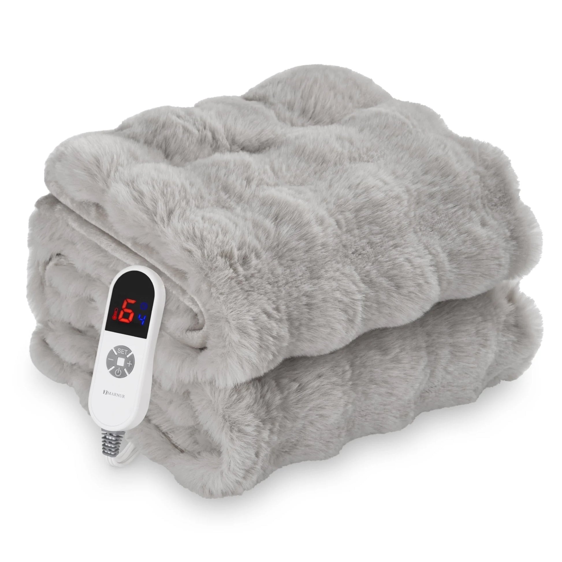 Electric Throw Blanket 50"X60", Faux Fur Heated Throw, 6 Heating Levels, 4 Hours Timer, Machine Washable, Gray