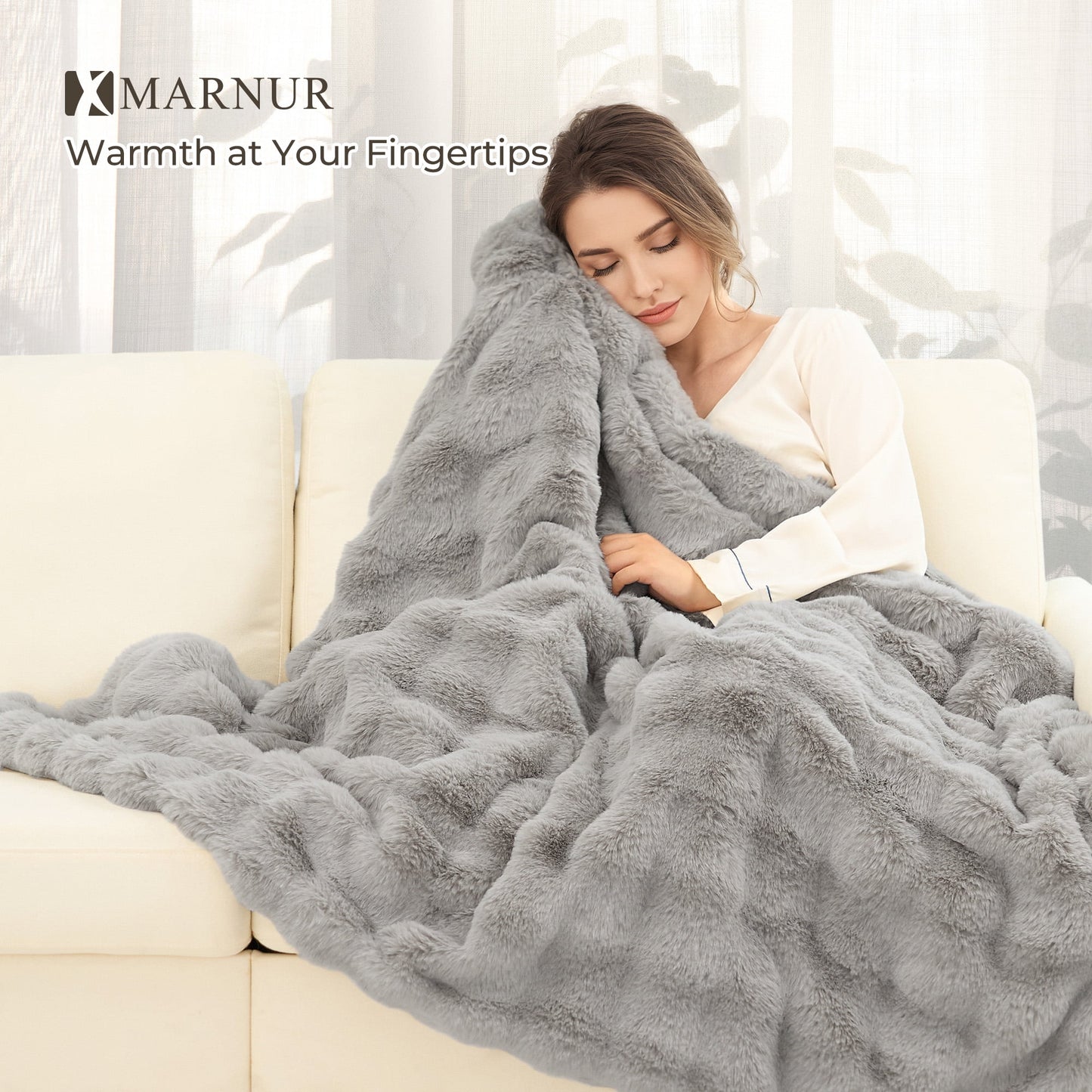 Electric Throw Blanket 50"X60", Faux Fur Heated Throw, 6 Heating Levels, 4 Hours Timer, Machine Washable, Gray