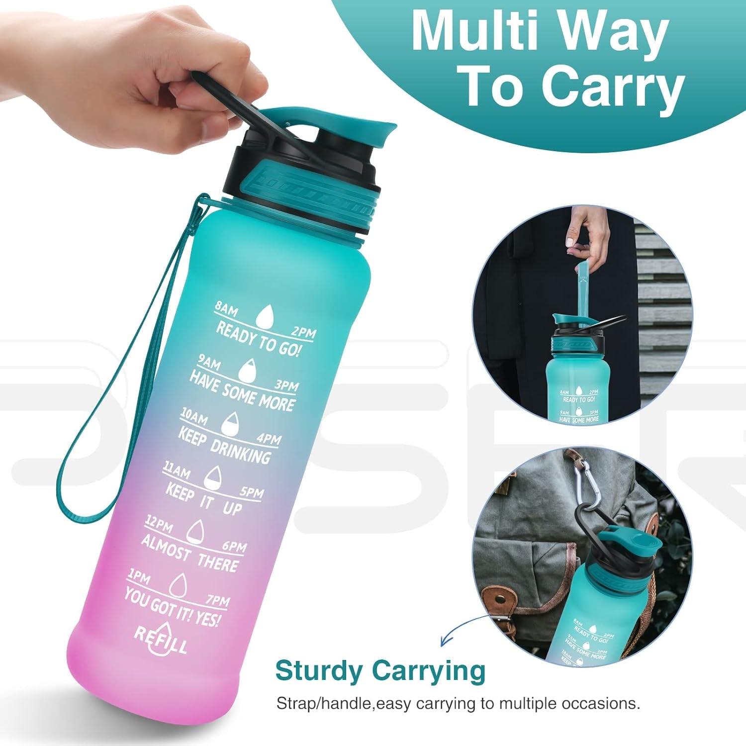 24/32 Oz Motivational Water Bottle with Time to Drink, Removable Straw & Time Marker, Tritan Bpa-Free, Flip Lid Fast Flow & Leak Proof Water Jug for School, Office, Fitness, Outdoor Sports…