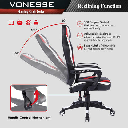 Gaming Chair for Girls, High Back Game Chair, Ergonomic Gaming Chairs for Adults, Big and Tall PC Computer Racer Gaming Chair, Reclining Gamer Desk Chair with Massage Lumbar Cushion (Red)