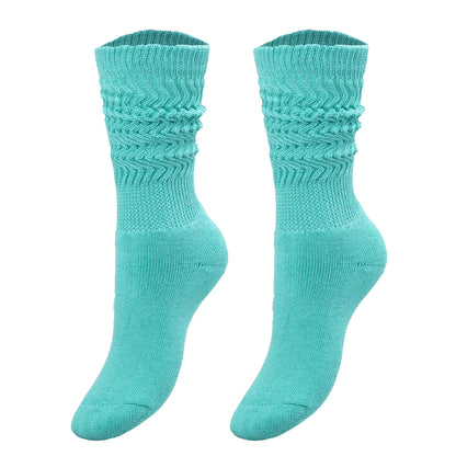 1 Pair - Turquoise Blue Kids Slouch Socks Knee High Long Cotton Scrunch Socks 3 to 15 Years Old