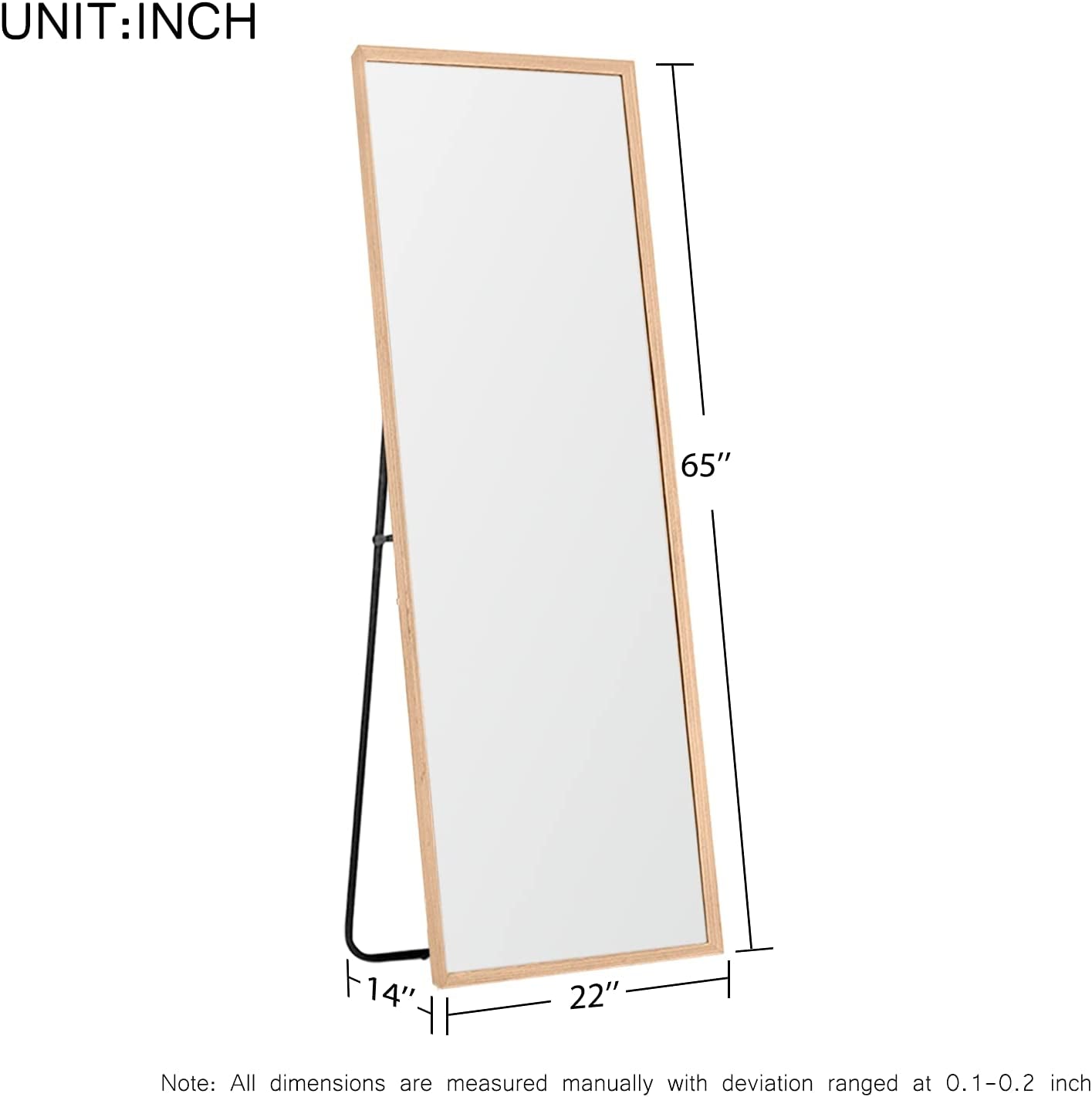 65"X22" Full Length Mirror Standing Hanging or Leaning against Wall, Large Rectangle Bedroom Mirror Floor Mirror Dressing Mirror, Solid Wood Frame Wall-Mounted Mirror