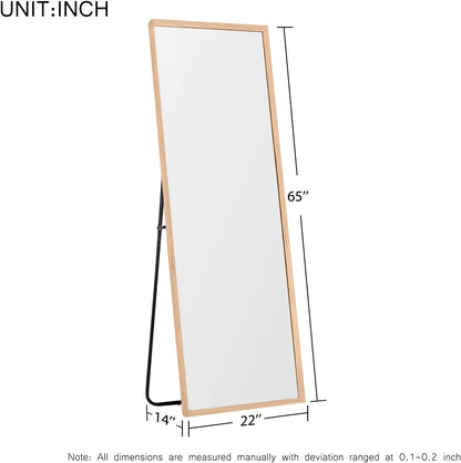 65"X22" Full Length Mirror Standing Hanging or Leaning against Wall, Large Rectangle Bedroom Mirror Floor Mirror Dressing Mirror, Solid Wood Frame Wall-Mounted Mirror