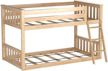 Twin over Twin Low Bunk Bed with Ladder, Wooden Bunk Beds with 14” Safety Guardrail for Kids,Toddlers, Boys, Girls, Teens, Bedroom Furniture, Natural