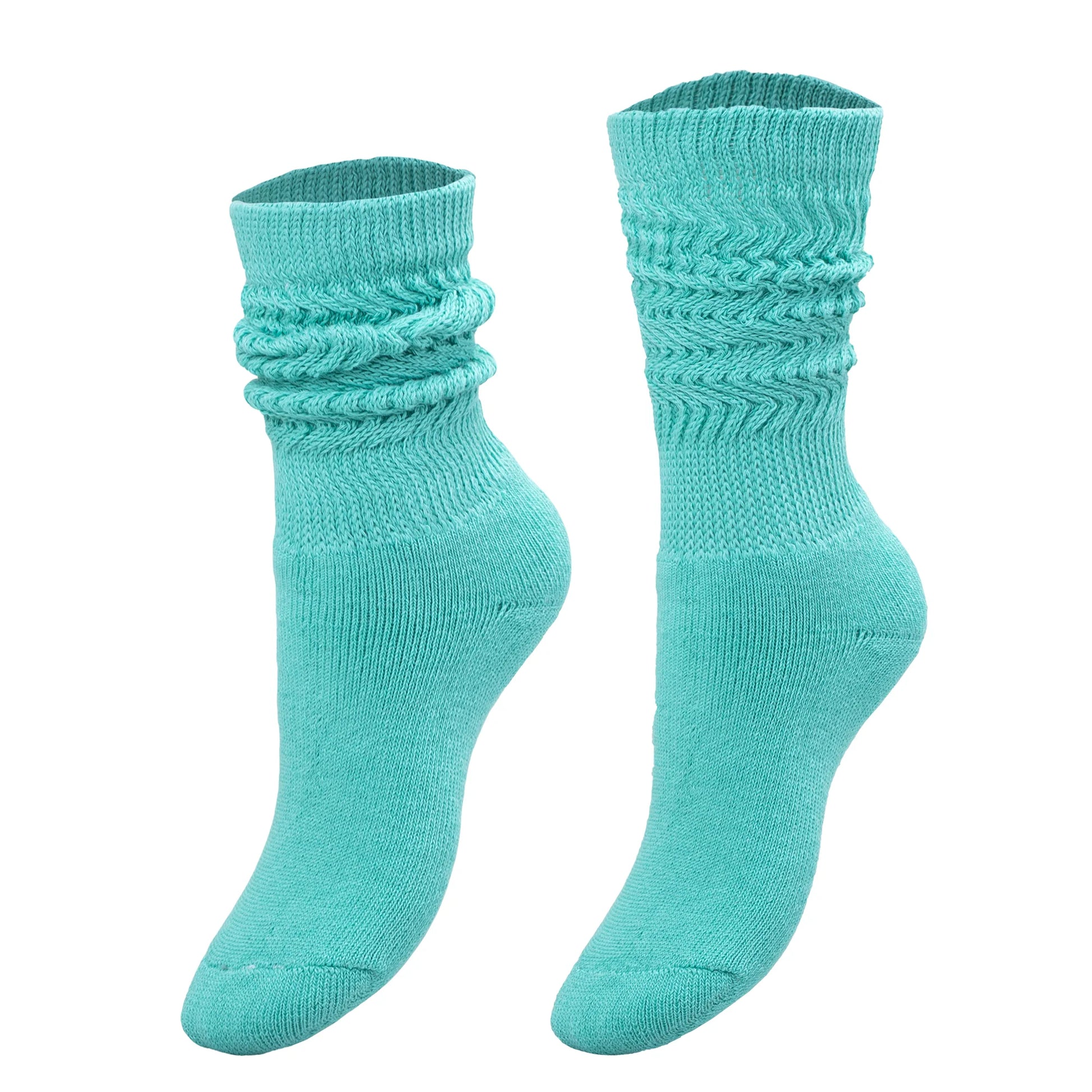 1 Pair - Turquoise Blue Kids Slouch Socks Knee High Long Cotton Scrunch Socks 3 to 15 Years Old