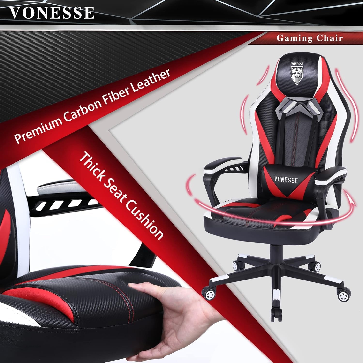 Gaming Chair for Girls, High Back Game Chair, Ergonomic Gaming Chairs for Adults, Big and Tall PC Computer Racer Gaming Chair, Reclining Gamer Desk Chair with Massage Lumbar Cushion (Red)